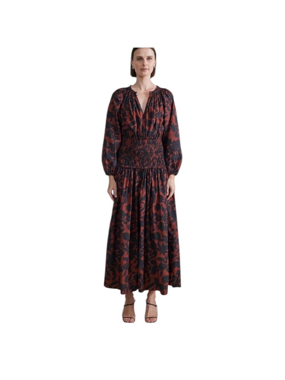 Apiece Apart Esparta Long Sleeve Maxi Dress in Botanic Size Medium